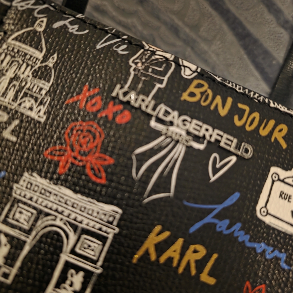 Karl Lagerfeld Black Tote with Colorful Graphics - Picture 3 of 15